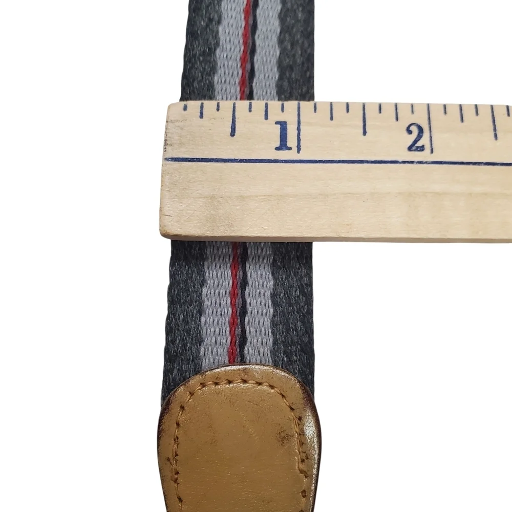 Canvas And Leather Belt. Gray, Red, & Tan. Silver Hardware. 40
